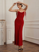 Aveloria Rosie Long Elegant Sleeveless Mesh Backless Tie-Up Flowy Angora Red Dress For Women